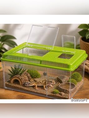 New Green Ferplast GEO FLAT LARGE Terrarium For Reptiles , Fish, And Insects